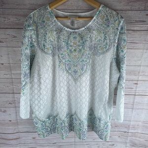 Alfred Dunner Women’s Sz 2X T-Shirt Lady Like Knit Medallion Floral Top Blouse